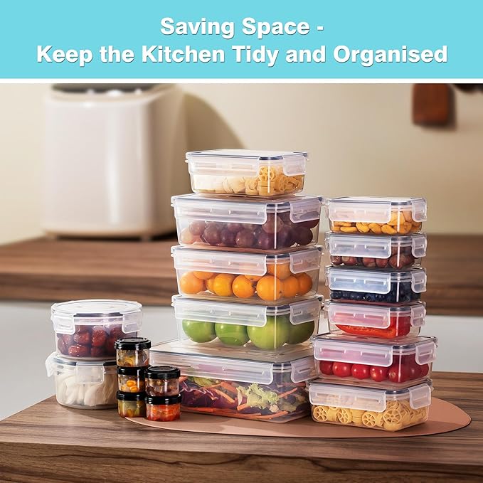 KAGUYA 36 PCS Food Storage Containers with Lids, Plastic Food Containers for Pantry Organizers and Storage, 1.4 Oz - 85 Oz, 100% BPA Free, Leak-Proof, Microwave and Freezer Safe