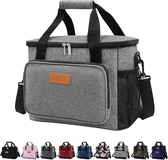 iknoe Insulated Lunch Bag, Foldable 14L Cooler Bag for Men & Women, Leakproof Thermal Design, Great for Office, Picnic, Travel, Lunch Box, Grey New