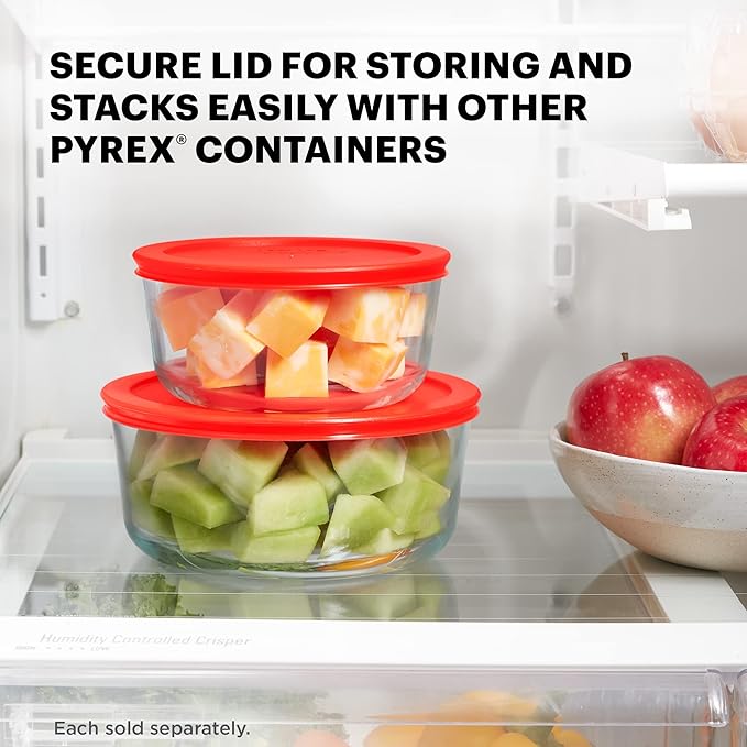 Pyrex Simply Store Glass Food Storage Container, Snug Fit Non-Toxic Plastic BPA-Free Lids, Freezer Dishwasher Microwave Safe, 4 Cup