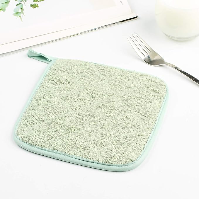 100% Cotton Kitchen Everyday Basic Terry Pot Holder Heat Resistant Coaster Potholder for Cooking and Baking Set of 5 Mint Green