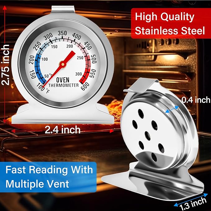 10 Pack Oven Thermometer 50-300°C/100-600°F Stainless Steel Oven Thermometers with Large Dial, Oven Temperature Gauge for BBQ Cooking Baking Grill Smoker
