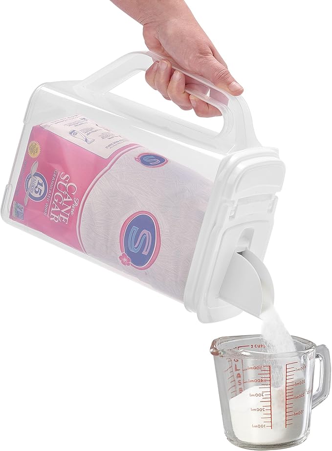 Buddeez Kitchen Pantry Container - Easy Grip Handle for Mess Free Use - Flour and Sugar Storage Made Simple - 4 Quart White Lid