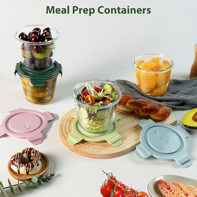 Freshmage 23oz Glass Meal Prep Containers with Lids, Airtight 3-Cup Glass Storage Containers Set, Heat-Resistant BPA-Free for Soup, Leftover, Microwave, Dishwasher, and Freezer Safe (6 Packs)