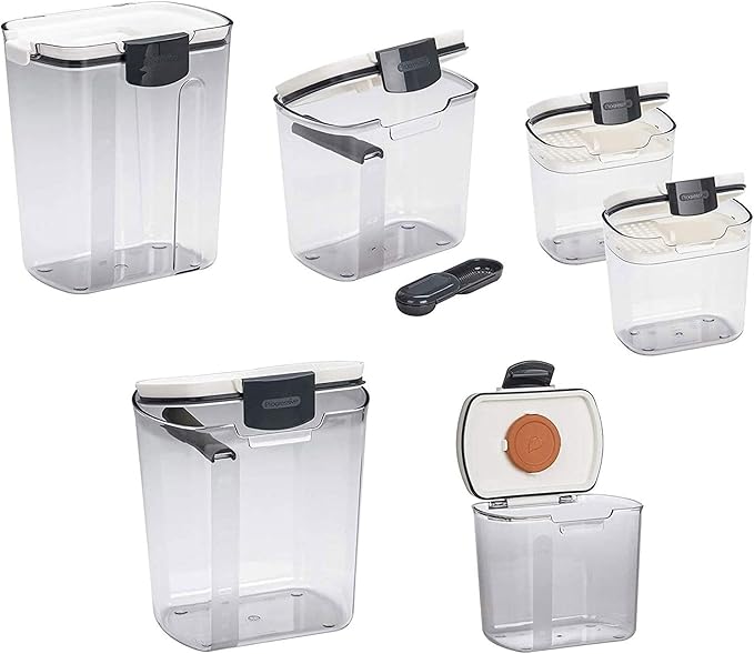 Progressive ProKeeper Baker's Airtight Kitchen Storage Canister Container Set for Flour, Sugar & More, Keeps Ingredients Fresh, with Accessories (Multicolor, 8- Piece)