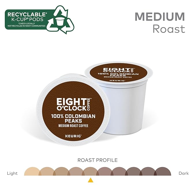 Eight O'Clock Coffee Colombian Peaks Single-Serve Keurig K-Cup Pods, Medium Roast Coffee Pods, 96 Count