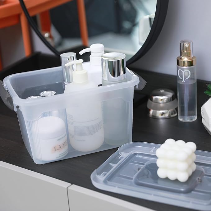 Citylife 6 Packs 6 QT Storage Bins with Lids Clear Plastic Bins with Grey Handle Stackable Storage Containers for Organizing