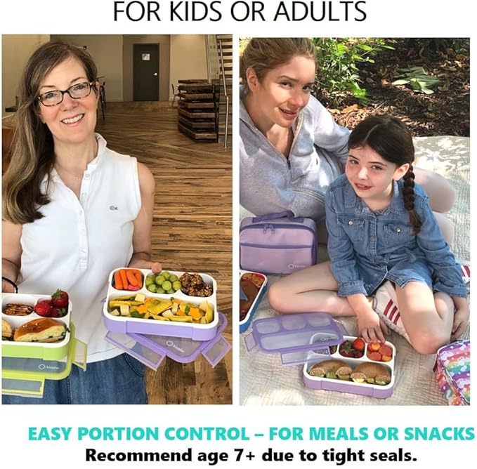 kinsho Bento Lunch Box for Kids Lunch-Boxes for Women Adults Girls Boys | Snack Containers for Toddlers Tweens Pre-School Lunches BPA Free | Purple, 4 compartments (1 Pack)
