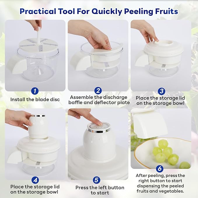 Automatic Grape Peeler Machine, Electric Garlic & Cherry Tomato Peeler Skin Remover Tool for Small Fruits, Effortless Peeling for Home Kitchen (White-1PC)