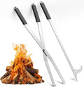 Tredre Fire Tongs and Fire Poker Set, Stainless Steel Fire Pit Tools for Outside, Heavy Duty Fireplace Tongs Log Grabber for Campfire, Wood Stove, Rust-Resistant Firewood Tong Set