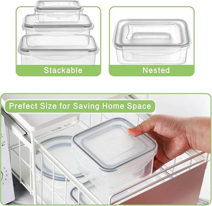 HOMBERKING 32 Pieces Food Storage Containers Set with Snap Lids (16 Lids + 16 Containers), Meal Prep Airtight Plastic Containers, BPA-Free Lunch Containers for Kitchen Organization, Pantry, Home, Grey