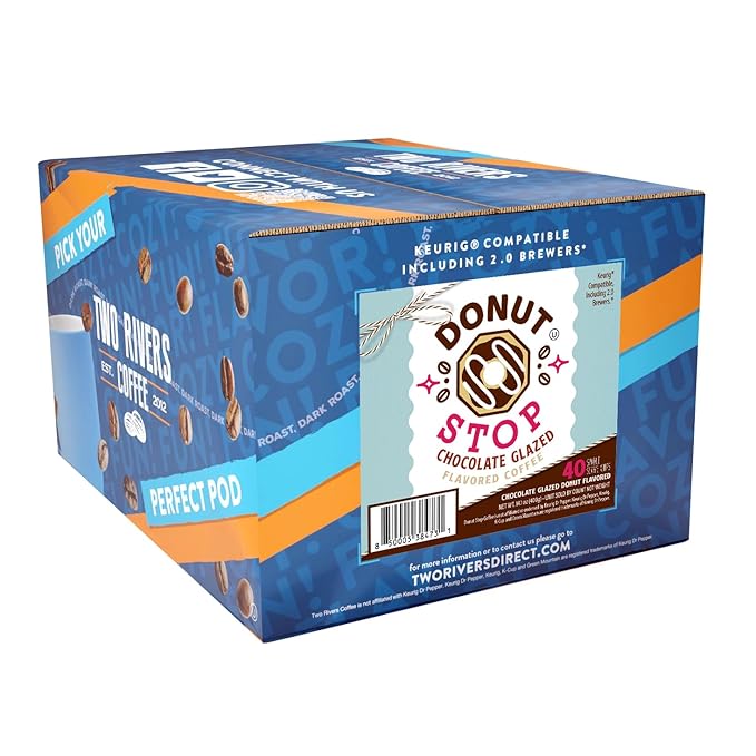 Donut Stop Flavored Coffee Pods, Compatible with 2.0 K-Cup Brewers, Chocolate Glazed Flavor, 40 Count