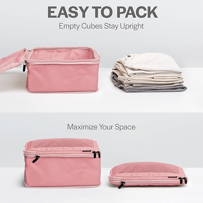 Aerotrunk Compression Packing Cubes for Travel - Luggage Organizer Bags - Double Zipper Packing Cubes for Suitcases (6-Pack, Rose)