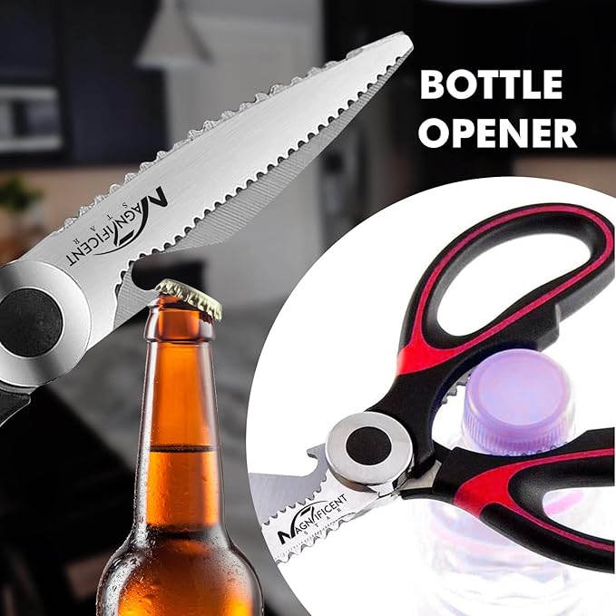 Magnificent Latest Heavy Duty Sharp Kitchen Scissors with Safety Cover and Gift, Multi-Function Kitchen Tool, Utility Kitchen Scissor, Shears for Poultry Fish Meat Vegetables Bone BBQ Nuts (RED)