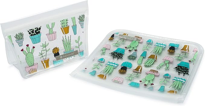 Full Circle Ziptuck Reusable Lunch Bag Set – 1 Sandwich Bag and 1 Snack Bag - Multi-Use Leak-Free Food-Safe Storage Bags – BPA-Free, Cactus Party