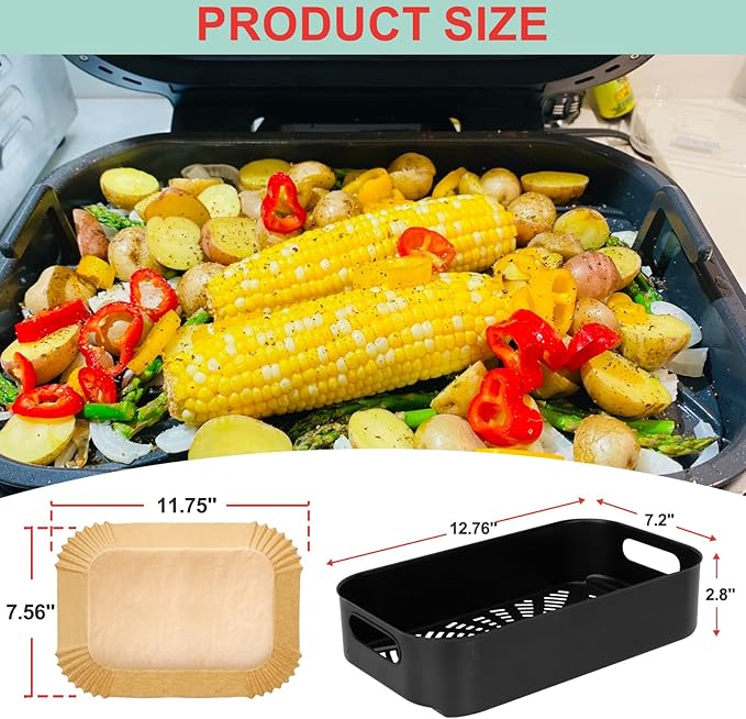 Air Fryer Basket & Paper Liner for Ninja FG551 Foodi Smart XL 6-in-1 Indoor Grill,Non-Stick Air Frying Combo Crisper Basket for Ninja Air Fryer Accessories Disposable Parchment Paper 100-Pack