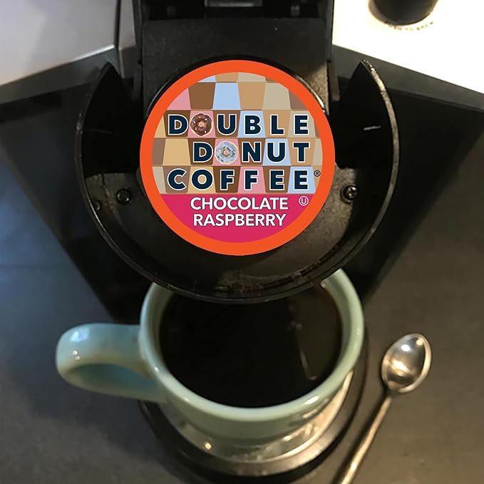 Double Donut Coffee Flavored Coffee Pods, Chocolate Raspberry Coffee, Single Serve Medium Roast Coffee for Keurig K Cups Brewers, 24 Count