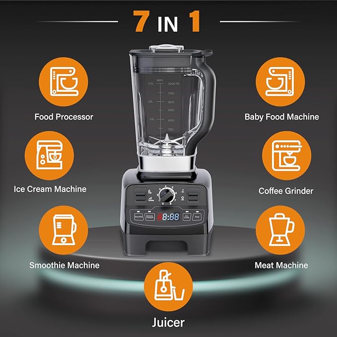 Enfmay Smoothie Blender Maker, 1450W High Performance with 4 Preset Programs, 8 Speeds Control 33000RPM High-Speed, Countdown Display, 2L Tritan BPA Free Container, Ice Crush Blender for Smoothie/Ice/Dessert/Nut