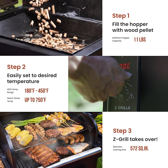 Z GRILLS 600D Wood Pellet Grill – 8-in-1 BBQ Smoker with PID 2.1 Controller, 572 sq in Cooking Area for Outdoor Grilling and Smoking, Huge Storage Cabinet Side Shelf with Tool Hooks