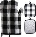 Oven Mitts and Potholders BBQ Gloves-Oven Mitts and Pot Holders with Recycled Infill Silicone Non-Slip Cooking Gloves for Cooking Baking Grilling (4-Piece Set) (Black/White)