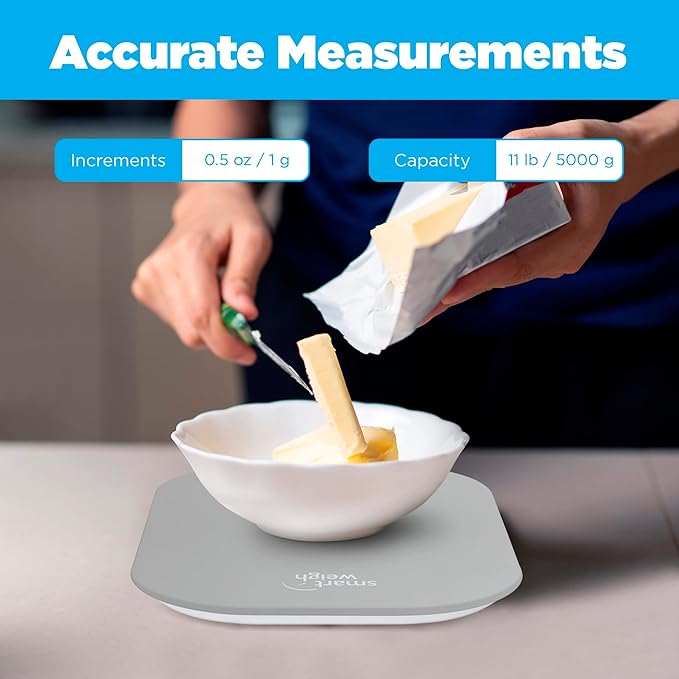 Smart Weigh Gray Digital Kitchen Scale for Cooking, Weight Loss, Calorie Tracking, Baking, Food Portion Control, and Meal Prep - Accurate Measurements in Grams and Ounces