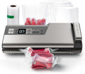 Mesliese Vacuum Sealer Machine, 95kPa 140W One Hand Operation Food Sealer, Double Seal Strip with Build-in Cutter & Countdown Display, 2 Bag Rolls, 5PCS Pre-cut Bags
