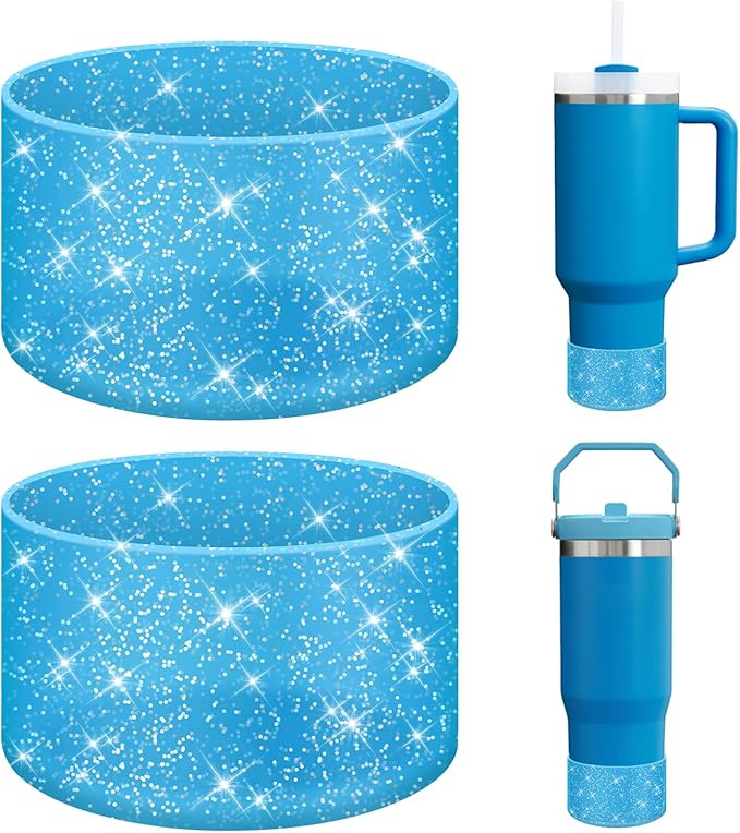 WUQID 2 Pack Bling Silicone Boot Compatible with Stanley Quencher Adventure 40oz & Stanley IceFlow 20oz 30oz, Reduces Dents Protective Silicone Water Bottle Bottom Cover Sleeve