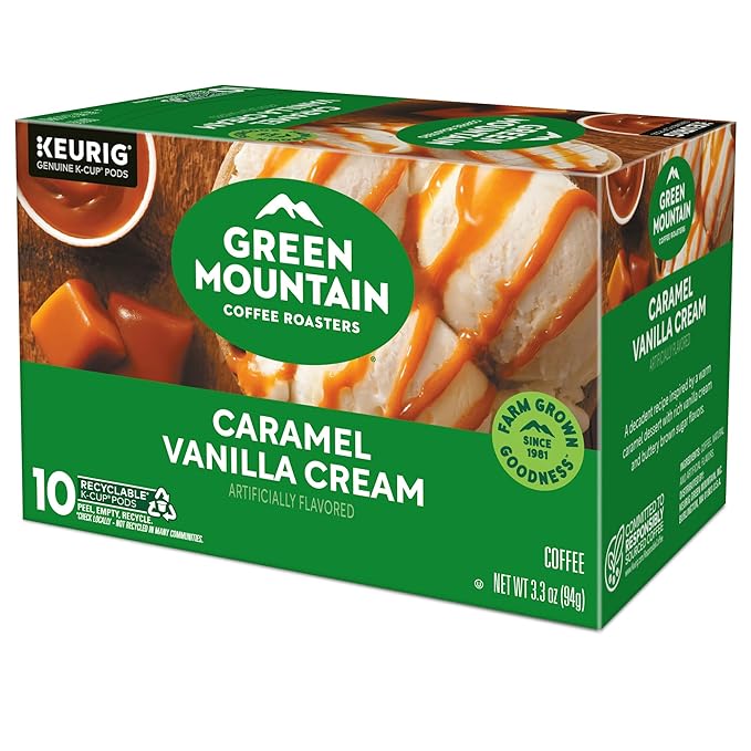 Green Mountain Coffee Roasters Caramel Vanilla Cream, Keurig Single Serve K-Cup Pods, Light Roast Coffee, 60 Count, (6 Packs of 10)