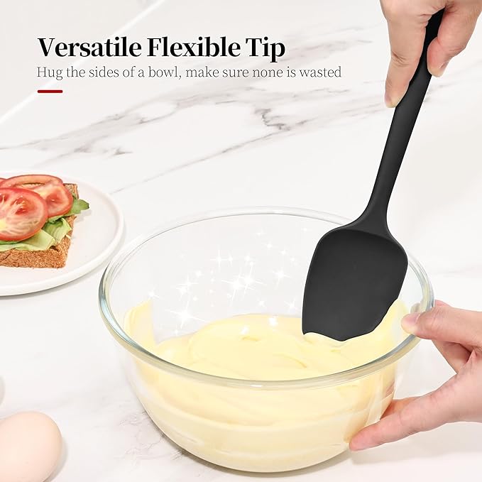 600ºF Heat Resistant Spatula, 11.34 inch High Heat Food Safe Semless Kitchen Silicone Spoon Spoonula Scraper for Cooking Baking Mixing Scraping Stirring Nonstick Cookware Pan Bowl (Black)