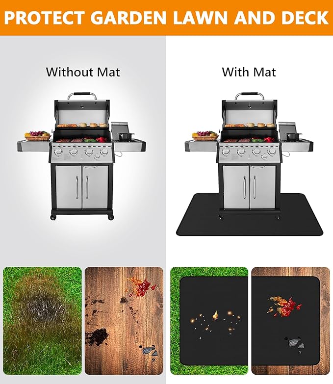 Fireproof Grill Mat for Blackstone, Outdoor Under Grill Mats for Deck Protector, 48 x 30 inch Heat Resistance BBQ Pad, Protects Floors Decks Patios from Sparks Embers Hot Oil, Gloss Black