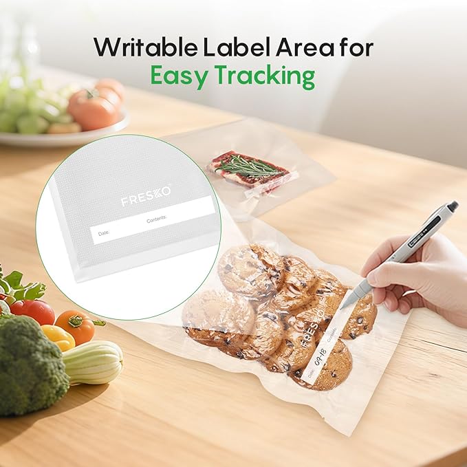 FRESKO Vacuum Sealer Bags, 150 Gallon 11" x 16" and Quart 8" x 12" and Pint 6" x 10" BPA Free PreCut Bag, Commercial Grade Food Vac Bags for Storage, Meal Prep or Sous Vide
