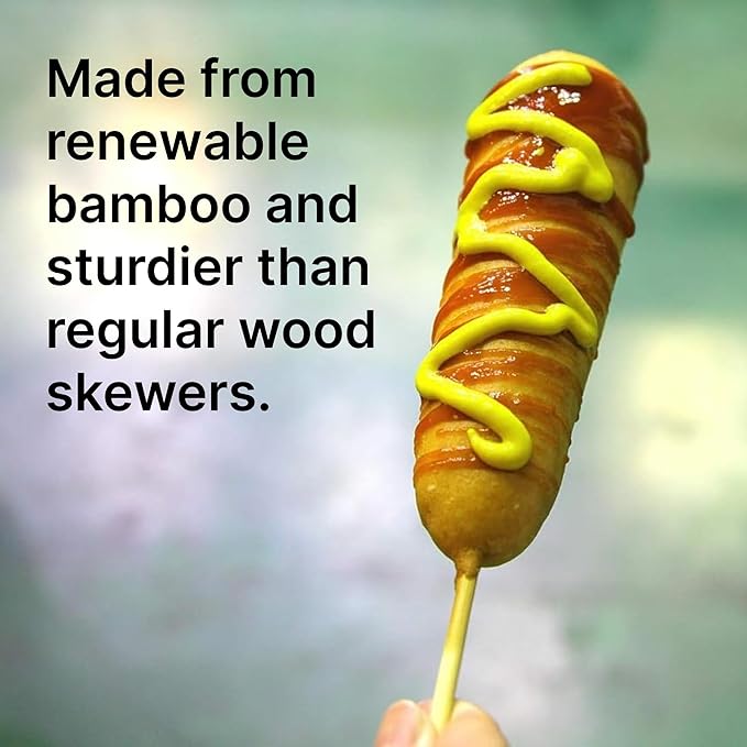 KingSeal Bamboo Wood Corn Dog Skewers, Sticks, 8.75 Inches x 5 mm Diameter, Blunt Point for Safety, Retail Pack - 2 Bags of 50 Skewers (100 Count)