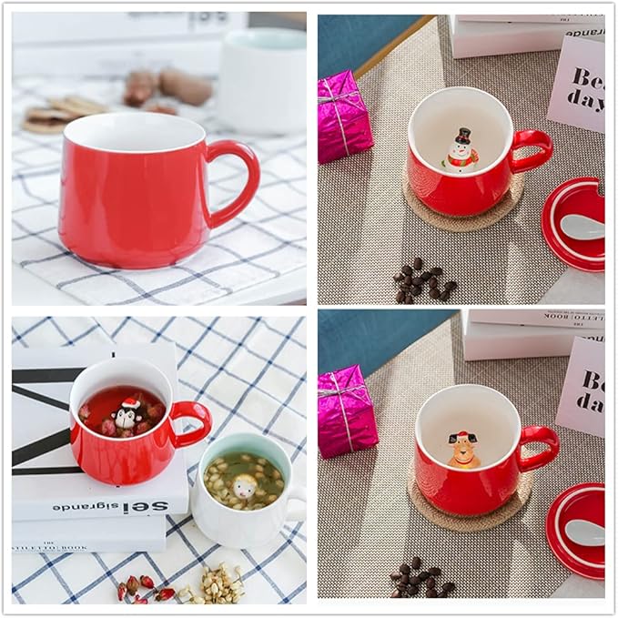 3D Christmas Coffee Mug 12 oz with Cow,Cute Cartoon Handmade Ceramics Cup,Christmas Birthday Surprise for Friends Family or Kids,Best Office Cups Morning Mugs (12 Cow)