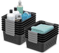 IRIS USA Plastic Basket, 12-Pack, Small, Shelves Storage Basket for Organizing Pantry, Cabinet, Bedroom, Closet, Laundry Room, Office, Black