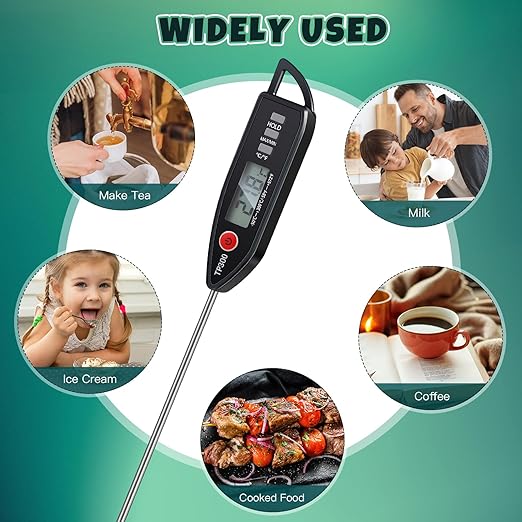 6 Set Waterproof Food Thermometer for Water, Liquid, Candle and Cooking Digital Meat Thermometer with Long Probe Instant Read for Kitchen BBQ Grill Candy (Black)