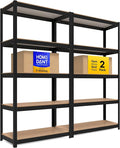 HOMEDANT House Black 5-Tier Laminated Metal Shelving Unit Adjustable Storage Utility Rack Heavy Duty Shelves Organization Shelf Kitchen Garage Pantry Closet 2Pack