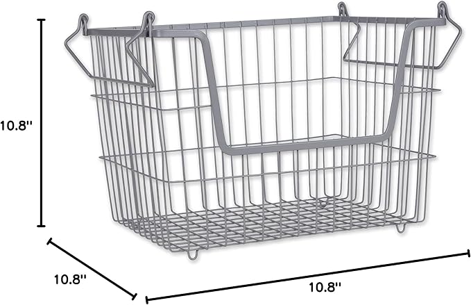 DII Metal Wire Mesh Stackable Utility Storage Bin, Medium Rectangle, 13x11x9, Cool Gray