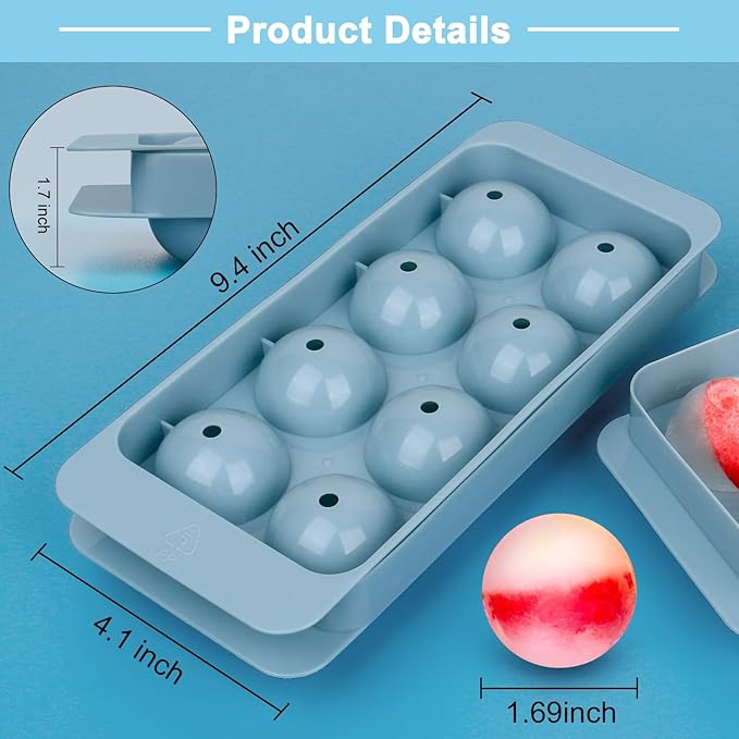 Ice Cube Trays with Lids for Freezer,8 Sphere Large Ice Cube Tray with Easy Release for Ice Drinks,Sphere Ice Cube Mold for Reusable Ice Cubes for Coffee Bar