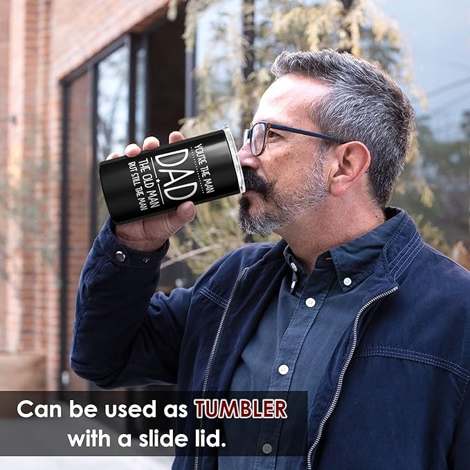 SANDJEST 4-in-1 Dad Tumbler Gifts for Dad from Daughter Son - 12oz Funny Old Man Dad Can Cooler Tumblers Cup - Stainless Steel Insulated Cans Coozie Christmas, Birthday, Father's Day Gift