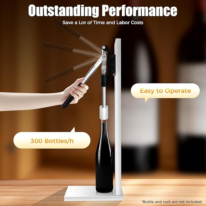 Wine Bottle Corker Press, Stainless Steel Manual Corker Cork, Bottle Capper for Bottling, Wine Bottle Inserting Stopper Tool with 2 Pom Heads for Wineries, Bars, and Restaurants