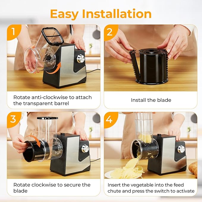 FITNATE Electric Cheese Grater, 250W Electric Slicer Shredder Salad Maker with 5 Replaceable Stainless Blades, Kitchen Chopper Vegetable Cutter for Cheese, Fruits, Vegetables