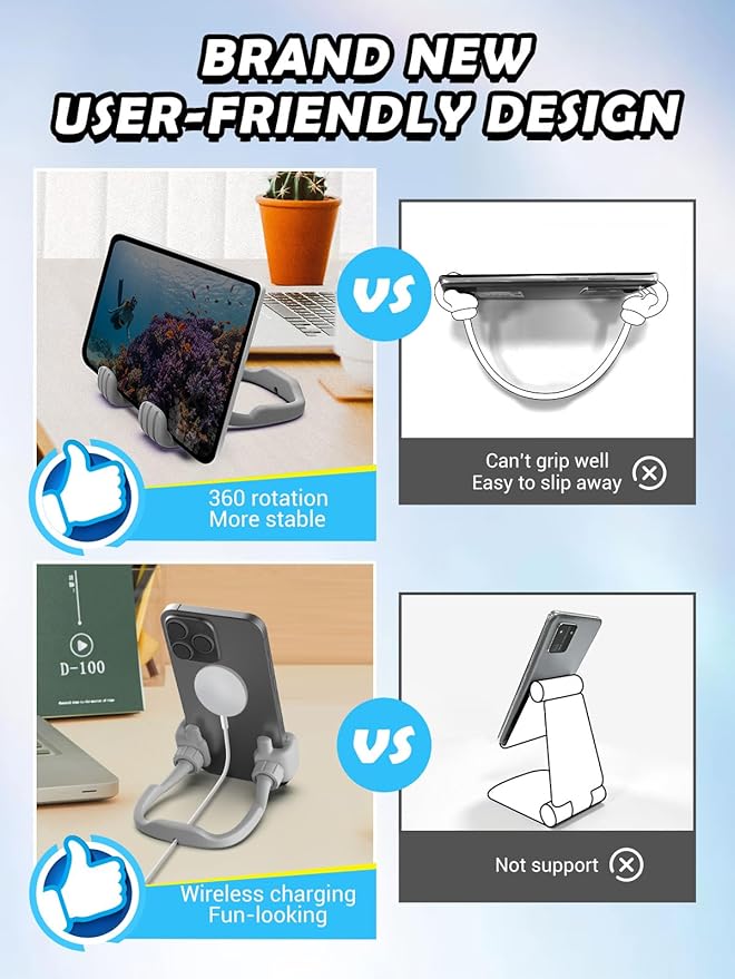 Stocking Stuffers for Teens Boys Girls Cell Phone Stand: Upgrade Adjustable Thumbs Up Lazy Phone Holder for Desk Fun Birthday Gifts for Grandma Adults Husband from Wife (Grey, 1)