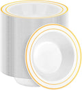 200 Pack Disposable Soup Bowls with Gold Rim, 12oz Premium Heavy Duty Plastic Dinner Bowls for Party, Wedding and Holiday