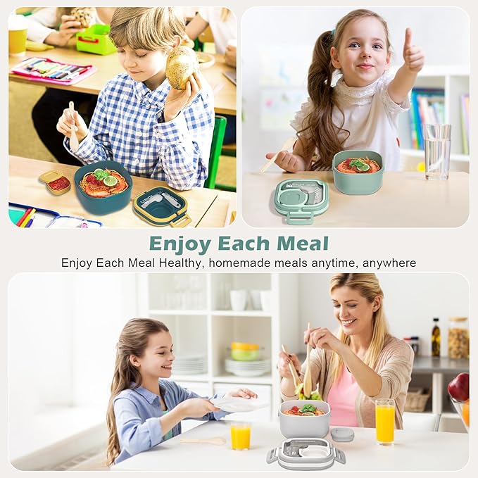 Bento Box for Adults & Kids – Single Compartment Lunch Box,Food Container,BPA-Free,Microwave & Dishwasher Safe with Removable Divider,Utensils & Sauce Jar-Green