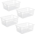 iPEGTOP Wire Storage Freezer Baskets, Set of 4 Large 15.4" Farmhouse Organizer Storage Bins Fridge Basket Rack with Handles for Kitchen Cabinets, Pantry, Office, Bathroom Organization - White