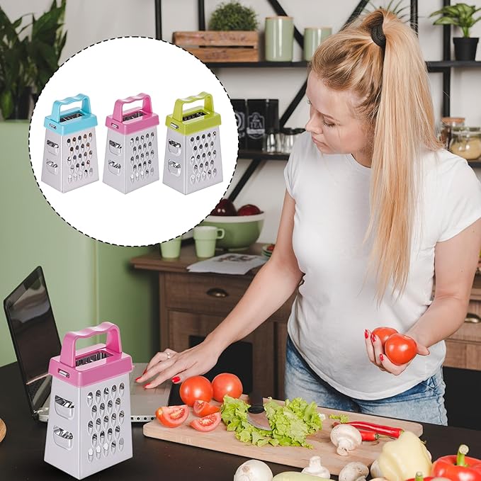 Mini Cheese Grater, 3Pcs Stainless Steel Box Grater with Handle Professional Cheese Slicer Grater for Kitchen Slicer Cheese Ginger Vegetable Multifunction Dishwasher Safe