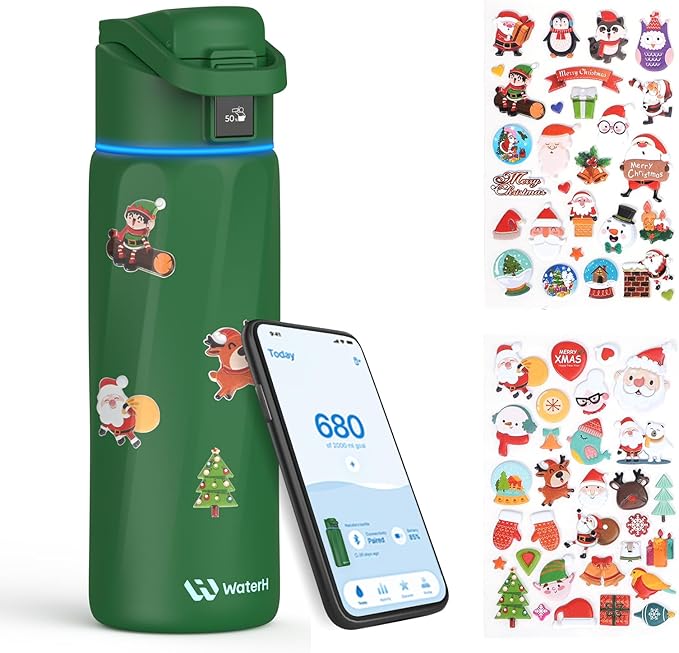 BOOST Smart Water Bottle with Reminder & Tracker, 24oz Vacuum Insulated Bottles Stainless Steel, BPA-Free, Wide Mouth, Ideal Gift for Men, Women, Christmas, Thanksgiving Day, Gym, Office, School