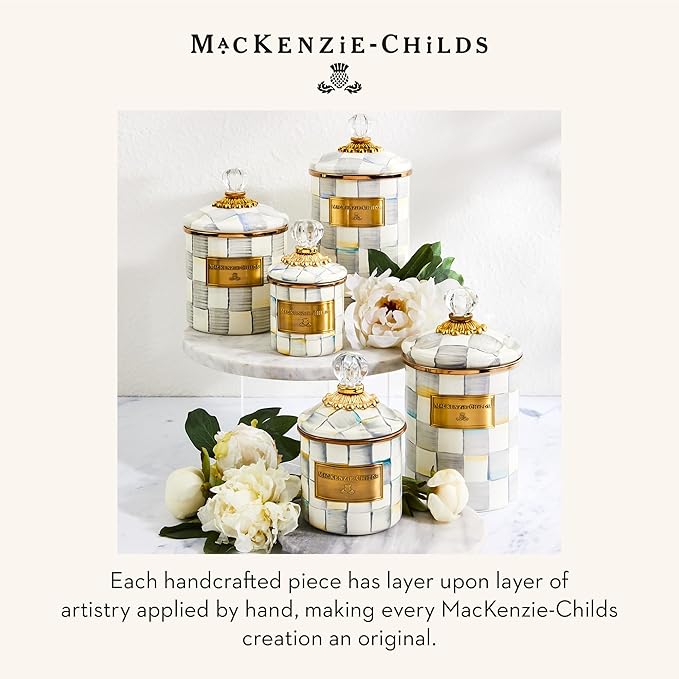 MACKENZIE-CHILDS Large Enamel Canister, Kitchen Storage Container for Flour and Sugar, 1.89 Liters, Grey-and-White Sterling Check