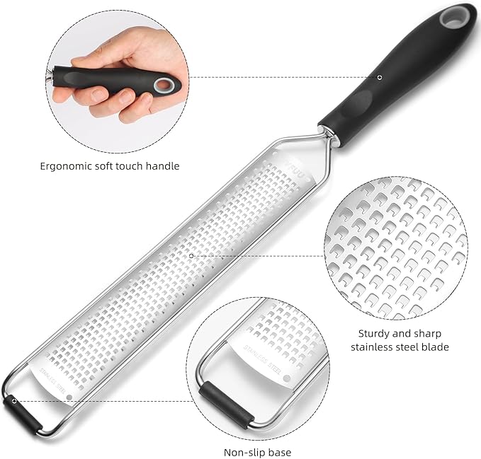 Premium Lemon Zester Grater,Kitchen Tool for Parmesan Cheese, Lemon, Ginger, Garlic, Nutmeg, Chocolate, Vegetables, Fruits,Sharp Stainless Steel Blade,Dishwasher Safe (Black+Yellow)