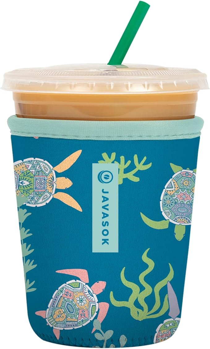 Sok It JavaSok Iced Coffee & Cold Soda Insulated Neoprene Cup Sleeve (Turtle-y Awesome, Small: 16-20oz)