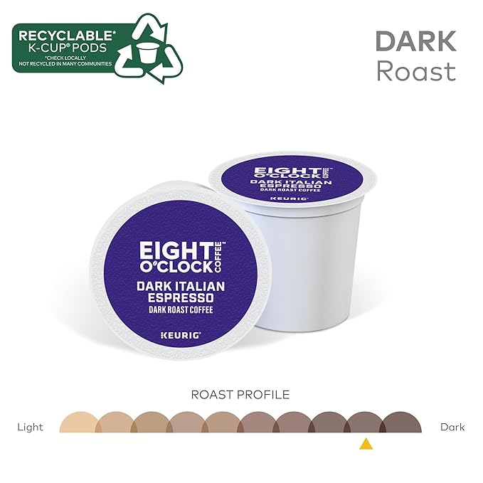Eight O'Clock Coffee Dark Italian Roast Single-Serve Keurig K-Cup Pods, Medium Roast Coffee Pods, 96 Count